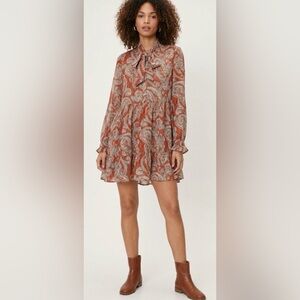 Nasty Gal Red and Cream Paisley A-Line Dress